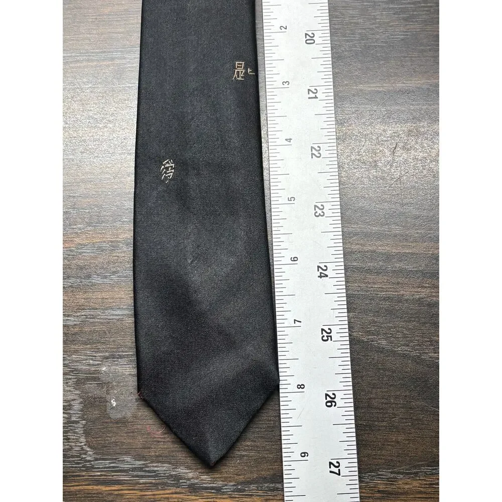 Vintage Marston's Necktie Black Imported Silk Asian Kanji Graphic Japanese